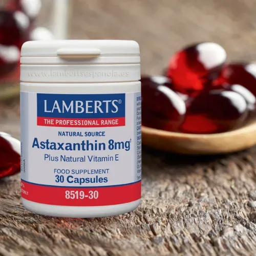 Astaxantina 8 mg con Vitamina E Natural Lamberts Suplemento Astaxantina 8 mg con Vitamina E Natural de Lamberts en cápsulas