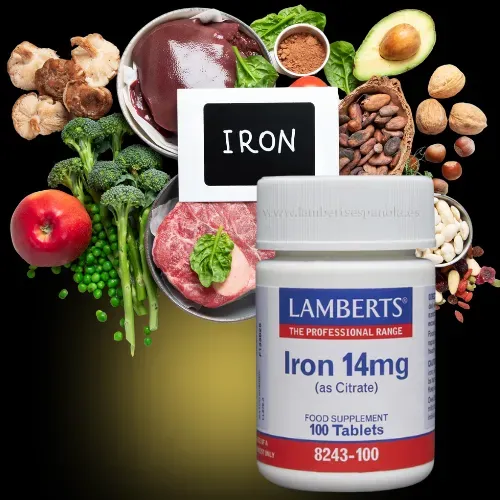 Hierro 14 mg Citrato Lamberts en comprimidos Suplemento de hierro 14 mg en forma de citrato de Lamberts en comprimidos