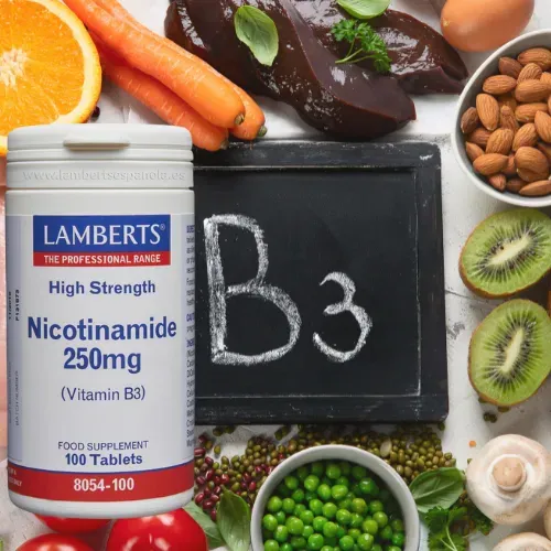 Niacina Nicotinamida Vitamina B3 250 mg Lamberts en comprimidos Suplemento Niacina 250 mg de Lamberts como nicotinamida o vitamina B3 en comprimidos