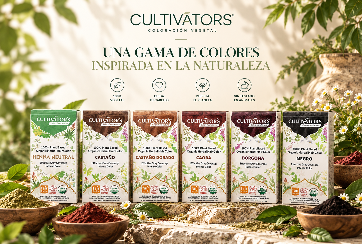 Gama real Cultivators con envases de coloración vegetal