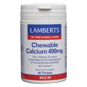 Calcio masticable 400 mg con Vitamina D y FOS. Sabor a limón.