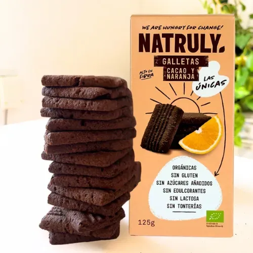 Galletas Natruly de cacao y naranja Bio 125g sin gluten y sin azúcar añadido