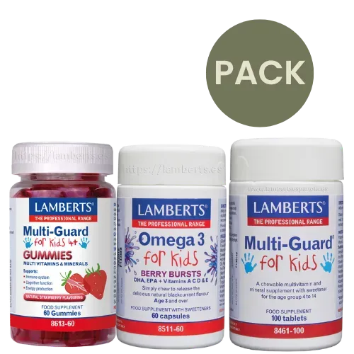 Pack infantil Lamberts con multivitamínico, gominolas y omega-3, disponible en Canarias