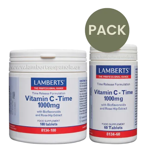 Pack 60 + 180 de Vitamina C 1000 mg de liberación sostenida de Lamberts, disponible en Canarias