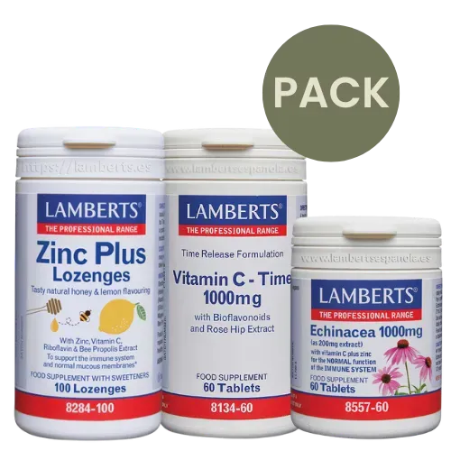 Pack Lamberts: Vitamina C 1000 de liberación sostenida, Zinc Plus masticable y Equinácea 1.000 mg, disponible en Canarias